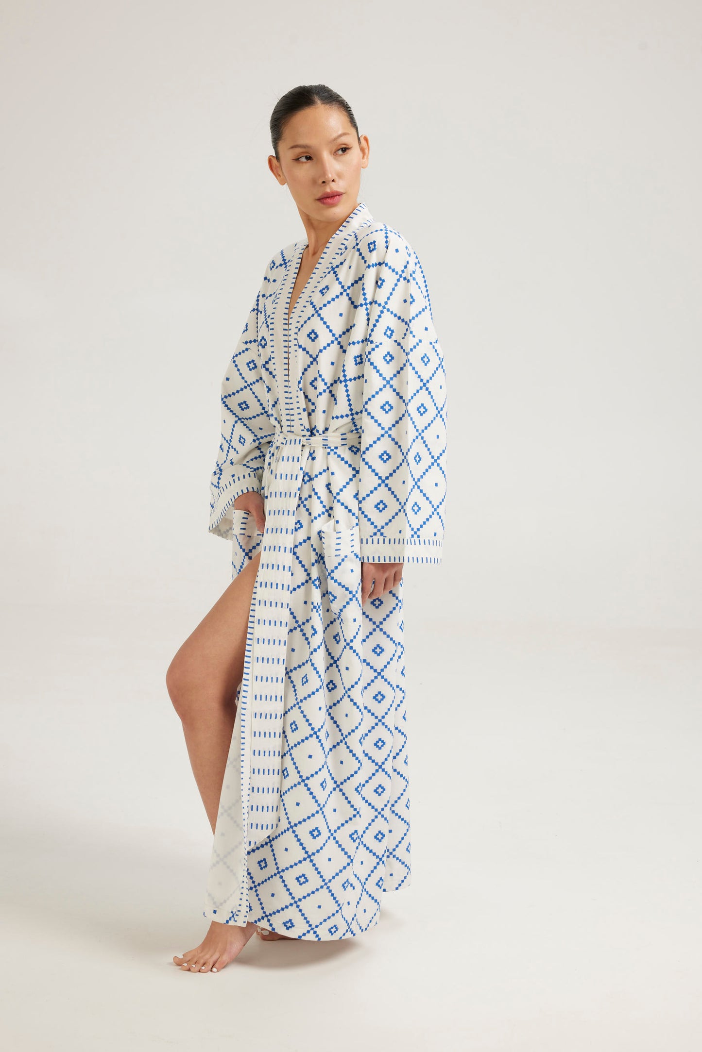 Ivory & blue long line kimono- Coming soon - Retreat Myself