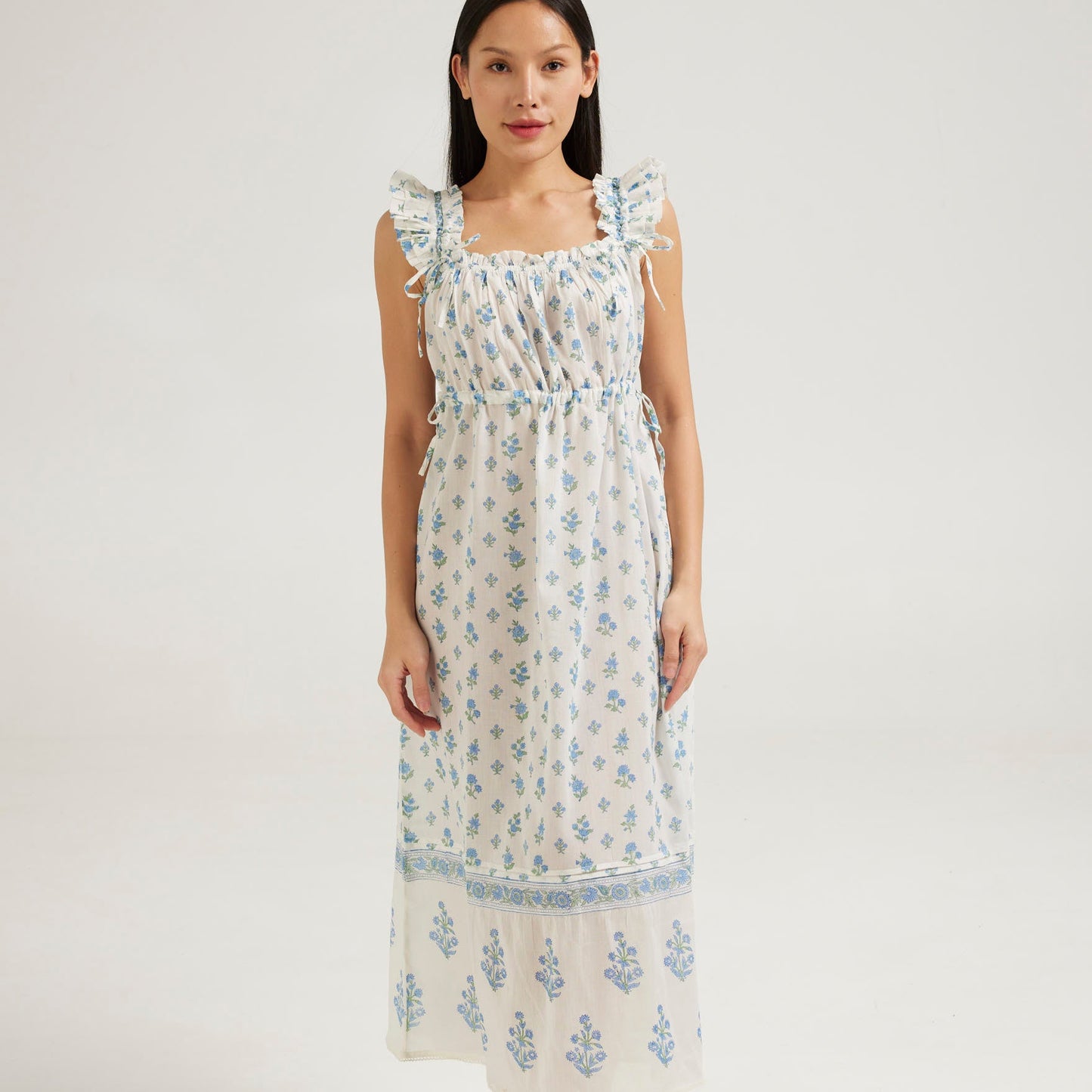 Arbour Nightie Ruffle Strap in Blue - Retreat Myself