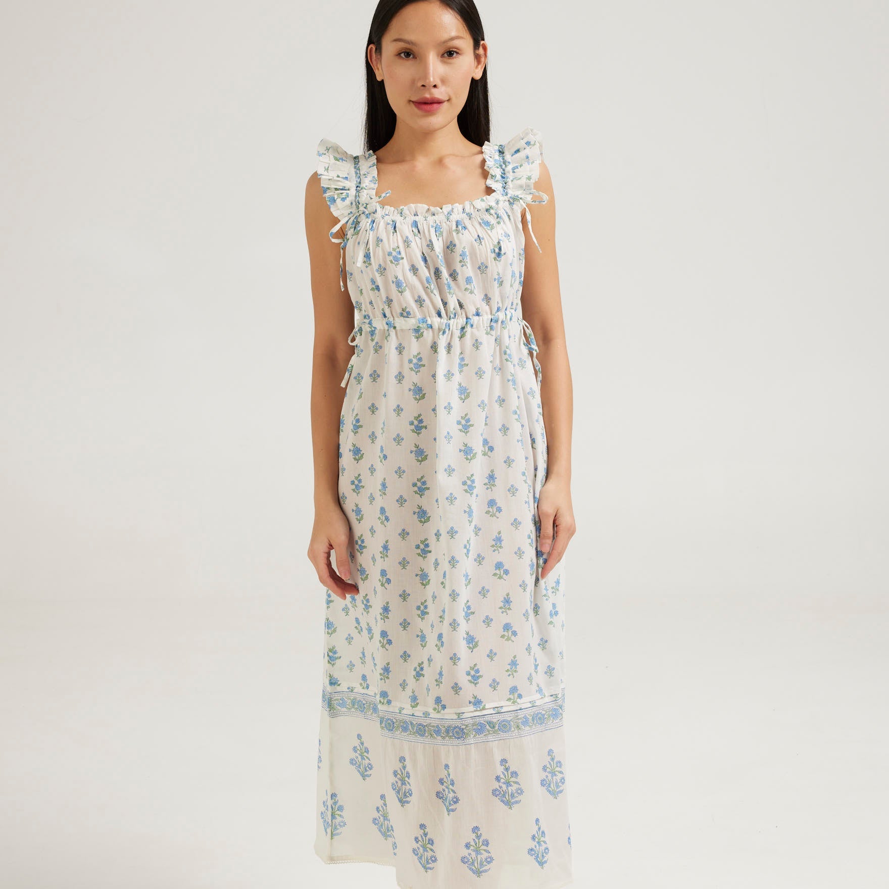 Arbour Nightie Ruffle Strap in Blue - Retreat Myself