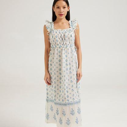Arbour Nightie Ruffle Strap in Blue - Retreat Myself