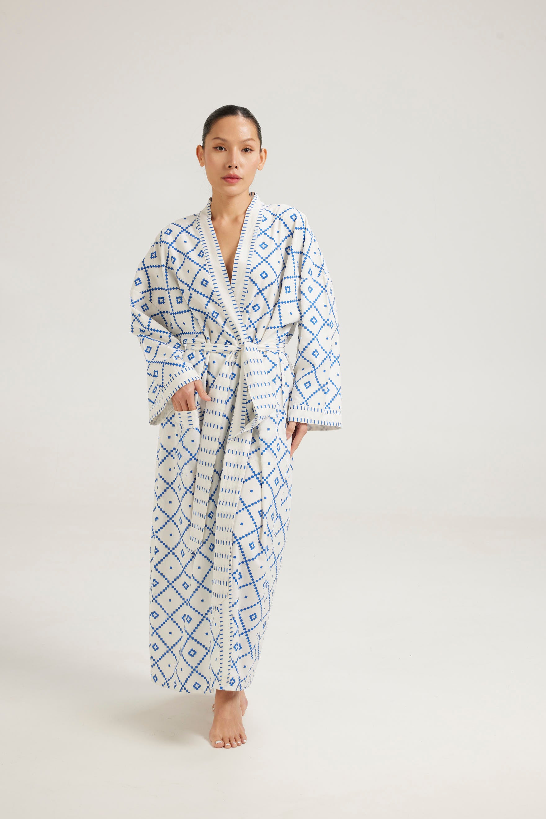 Ivory & blue long line kimono- Coming soon - Retreat Myself