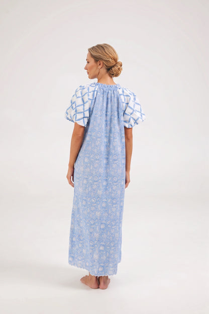 "Azure" long nightie with trellis sleeve