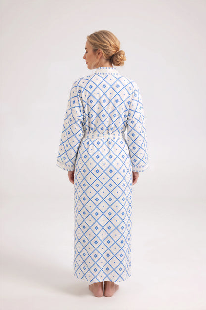 Hydra Ivory & blue long line kimono - Retreat Myself