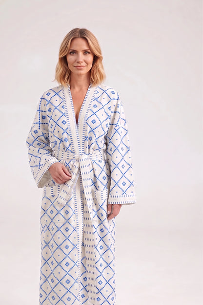 Hydra Ivory & blue long line kimono - Retreat Myself