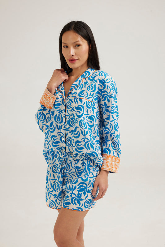 Cobalt blue patterned shortie pjs - coming soon - Retreat Myself