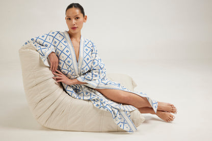 Ivory & blue long line kimono- Coming soon - Retreat Myself