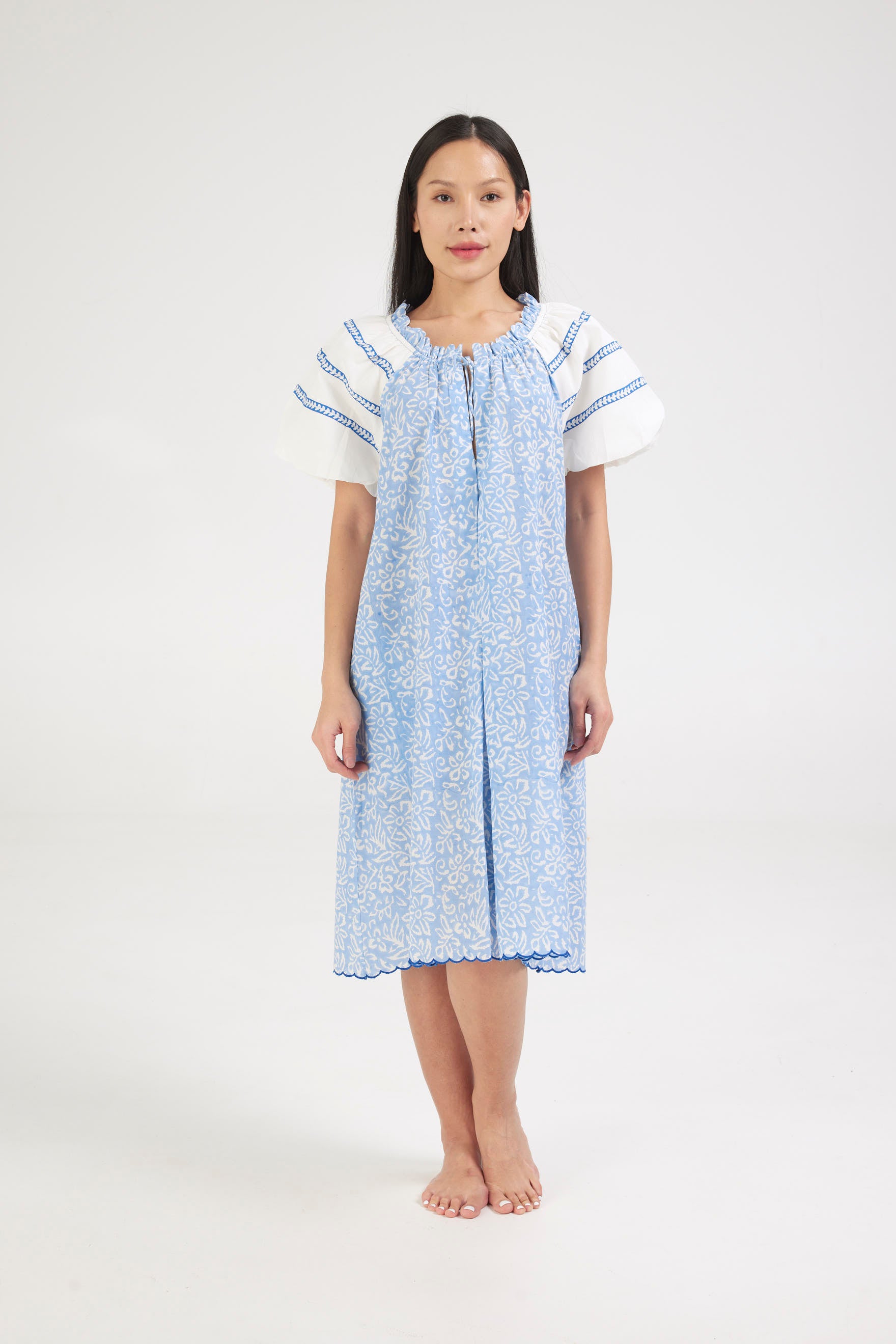 Blue nightie detailing blue bands on sleeve - coming soon. - Retreat Myself