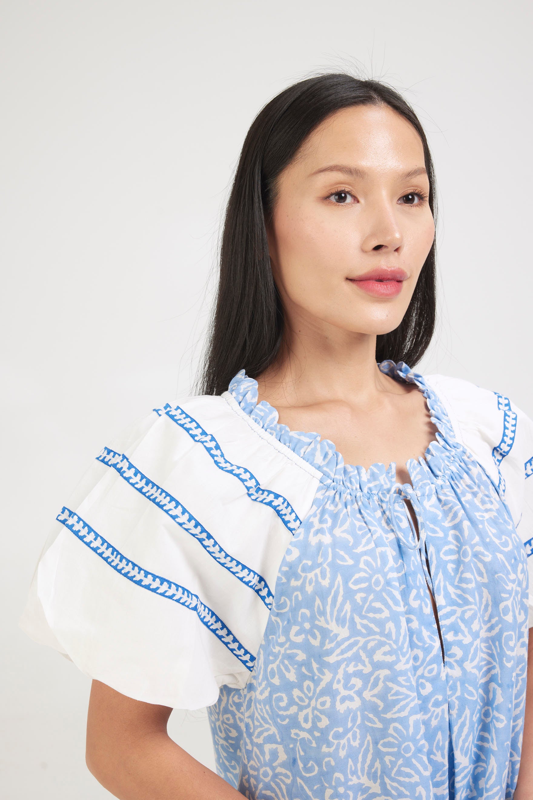 Blue nightie detailing blue bands on sleeve - coming soon. - Retreat Myself