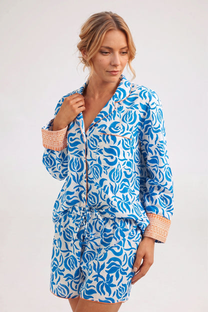 "Amsterdam" Cobalt blue block printed short cotton pyjama - Retreat Myself